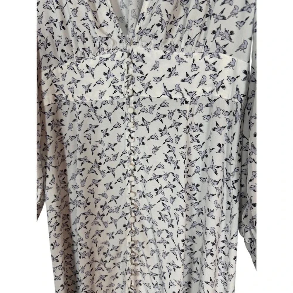 FREE PEOPLE Walk Me Home Maxi Dress, Black Bird Print, Button Down, Size 4
